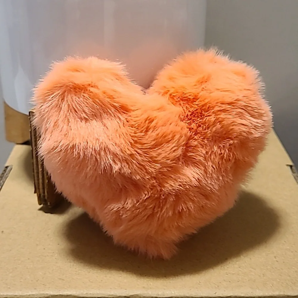 Fuzzy Heart Keychain Purse Charm Bag Charm Fluffy Orange‎ NEW Ladies